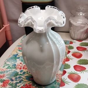 Vintage Fenton,  Ribbed, White Glass Vase